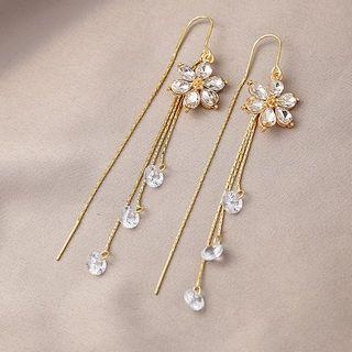 Flower Rhinestone Fringed Earring 1 Pair - E5595 - Gold - One Size