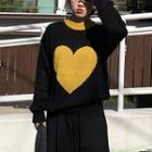 Heart Pattern Chunky Sweater Black - One Size