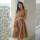 Cap-sleeve A-line Dress With Belt