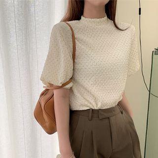 Short-sleeve Mock-neck Blouse