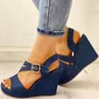 Denim Ankle-strap Platform Wedge-heel Sandals