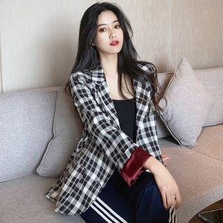 Long-sleeve Plaid Blazer Blazer - One Size