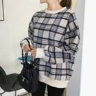 Plaid Wool Blend Sweater Blue - One Size