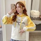 Long-sleeve Lettering Embroidered Color Block Hooded Pullover