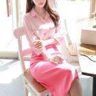 3/4-sleeve Flower-embroidered Blouse
