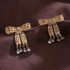 Rhinestone Alloy Bow Earring 1 Pair - S925 Silver - As Shown In Figure - One Size