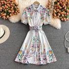 Puff Sleeve Floral Print Dress With Belt