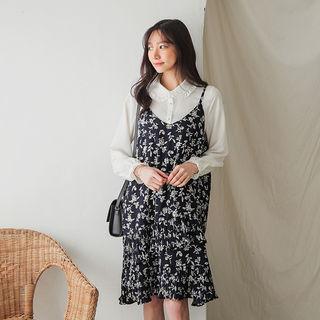 Spaghetti-strap Pleated Floral Dress