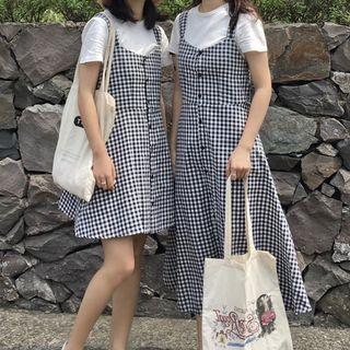 Gingham Spaghetti-strap Tie-back A-line Dress
