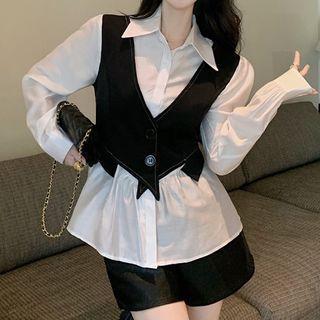 Mock Two-piece Two-tone Panel Blouse