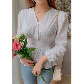 Eyelet-lace Peplum Wrap Blouse