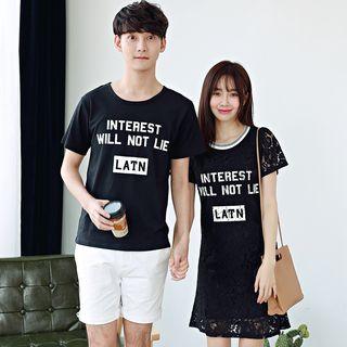 Couple Matching Lettering Short-sleeve T-shirt / Lace T-shirt Dress