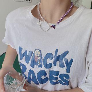 Butterfly Faux Pearl Stainless Steel Choker Choker - White & Purple - One Size