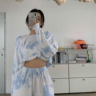 Tie-dyed Round Neck Pullover / Hooded Sweatshirt / Elastic-waist Sweatpants