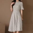 Short-sleeve A-line Tweed Dress