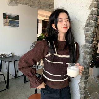 Long-sleeve Plain Blouse / Sleeveless Two-tone Knit Top