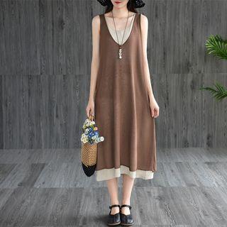 Mock Two-piece Sleeveless Knit A-line Midi Dress