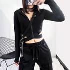 Hooded Zip Long-sleeve T-shirt