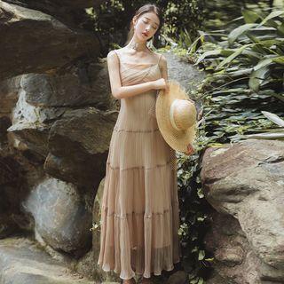 Detachable-sleeve Layered Midi Dress
