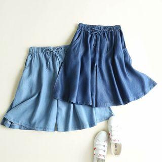 Drawstring Denim Skort