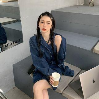 Denim Jacket / Spaghetti-strap Mini A-line Dress