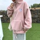 Animal Embroidered Fleece Hoodie