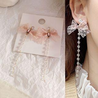 Mesh Bow Faux Crystal Dangle Earring