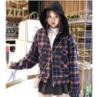 Detachable Hood Plaid Zip Jacket