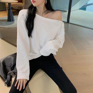 Long-sleeve Square Neck Drop-shoulder Top