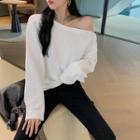Long-sleeve Square Neck Drop-shoulder Top
