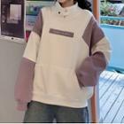 Long-sleeve High-neck Lettering Color Block Sweatshirt