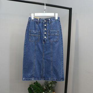 Washed Straight Fit Denim Skirt