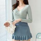 Long-sleeve V-neck Ruffled Swim Dress