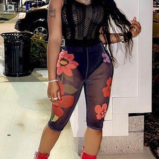 Floral Print Mesh Shorts