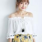 Embroidered Off-shoulder Blouse Off-white - One Size