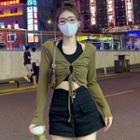 Halter Plain Crop Top / Long-sleeve Plain Top / High Waist Wide Leg Shorts / Set