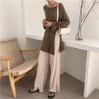 Open Back Oversize Long-sleeve T-shirt / Wide-leg Pants