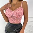Floral Mesh Panel Cropped Camisole Top