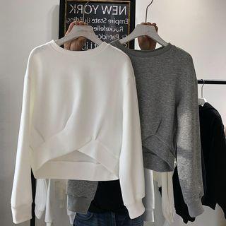 Long-sleeve Crisscross Plain Cropped Sweatshirt