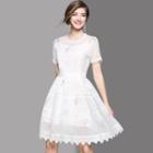 Lace Trim Printed A-line Dress