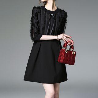 Fringed Elbow Sleeve A-line Dress