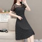 Mesh Panel Dotted Short-sleeve A-line Dress