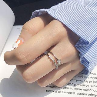 925 Sterling Silver Rhinestone Star Layered Open Ring As Shown In Figure - One Size
