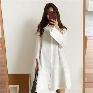 Slit-sleeve Asymmetric-hem Shirtdress