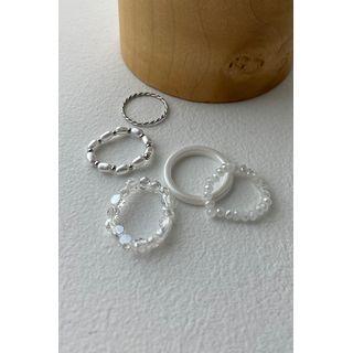 Set Of 5: Various Rings Ivory - One Size