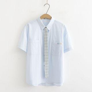 Short-sleeve Plaid Tie Shirt