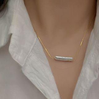Pearl Bar Pendant Sterling Silver Necklace Gold - One Size
