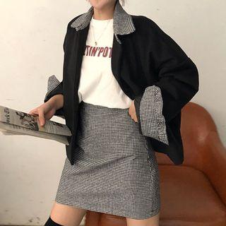 Gingham Panel Buttoned Jacket / Mini A-line Skirt