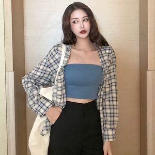 Set: Plaid Shirt + Tube Top