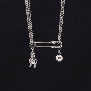 Bear Pin Necklace Silver - One Size